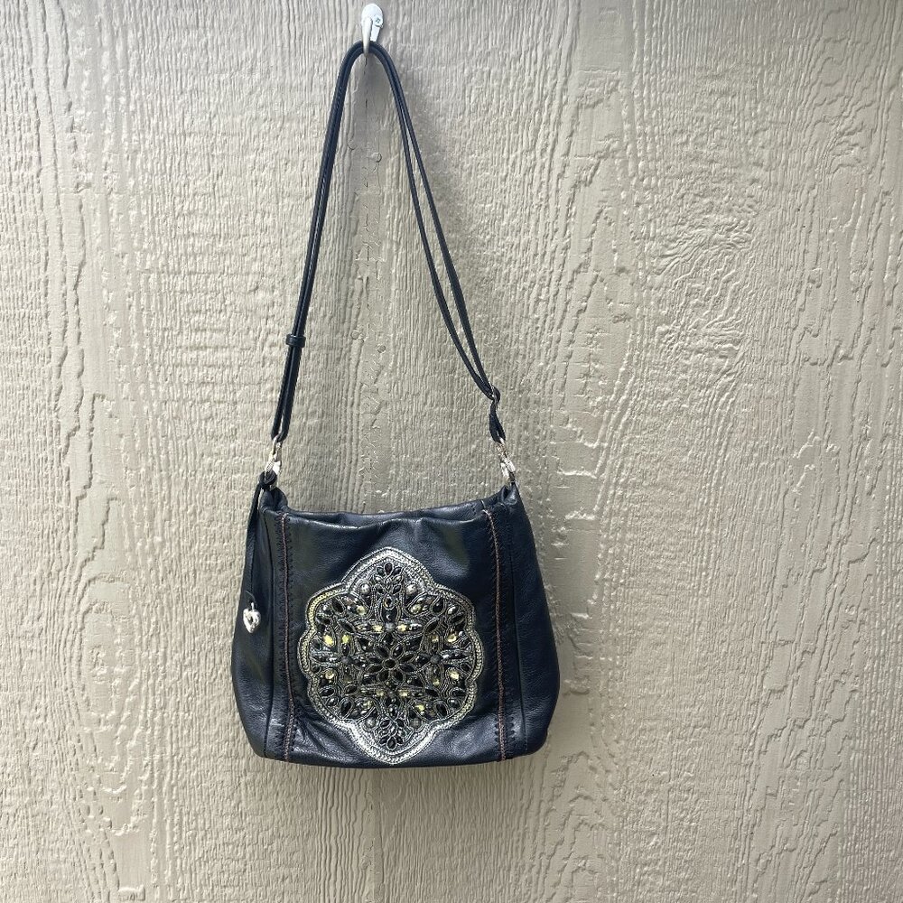 Brighton‎ Anjulina Leather  Shoulder Bag Pewter Beads  Anju Black Masterpiece